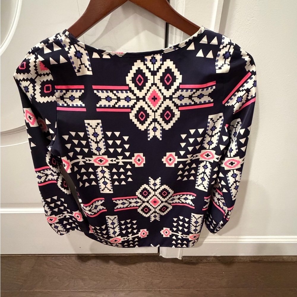 Moa Moa Navy and Pink Geometric Long Sleeve Top - Picture 4 of 4
